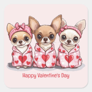 Happy Valentines Day Chihuahua Hunde Quadratischer Aufkleber
