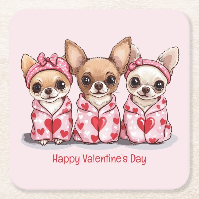 Happy Valentines Day Chihuahua Hunde Rechteckiger Pappuntersetzer (Vorderseite)