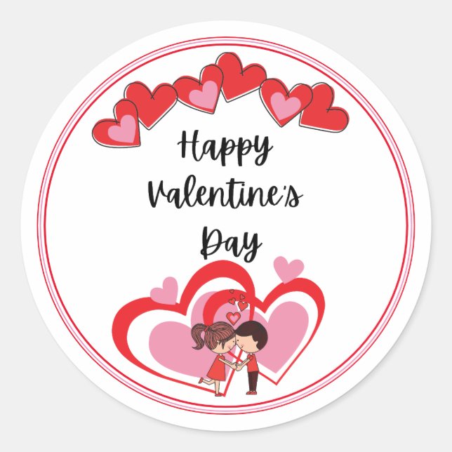 Happy Valentine's Day Classic Round Sticker (Vorderseite)