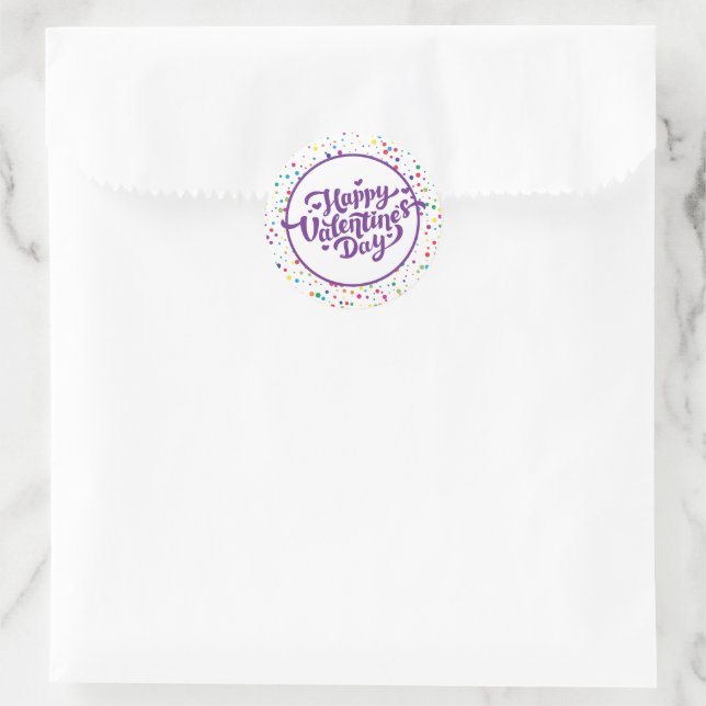 Happy Valentine's Day Colorful Confetti Runder Aufkleber (Tasche)