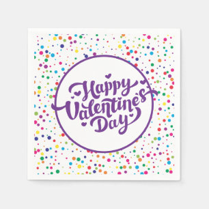 Happy Valentine's Day Colorful Confetti Serviette