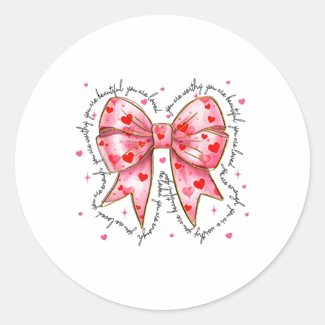 Happy Valentines Day Coquette Bow Heart Girl Runder Aufkleber (Vorderseite)