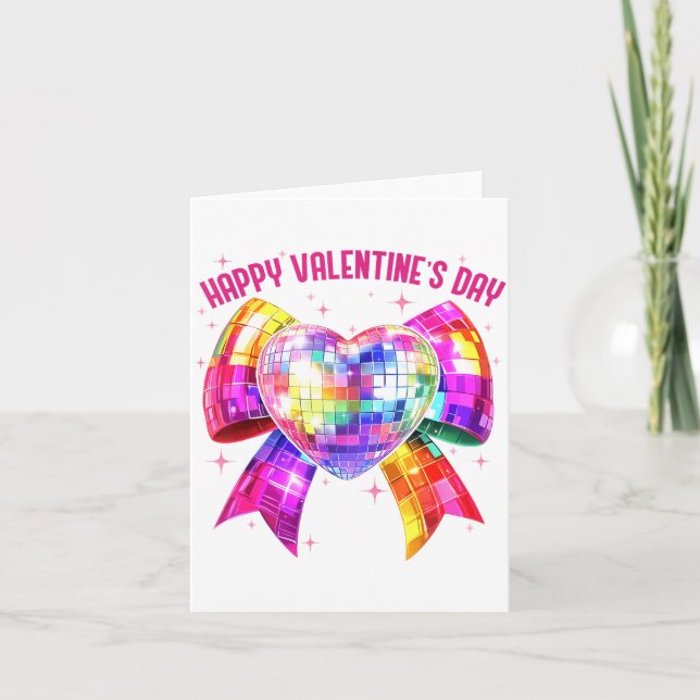 Happy Valentine's Day Coquette Disco Ball Heart Gi Karte (Vorderseite)