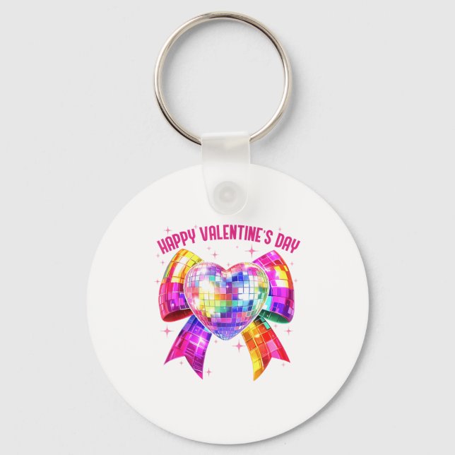 Happy Valentine's Day Coquette Disco Ball Heart Gi Schlüsselanhänger (Vorderseite)