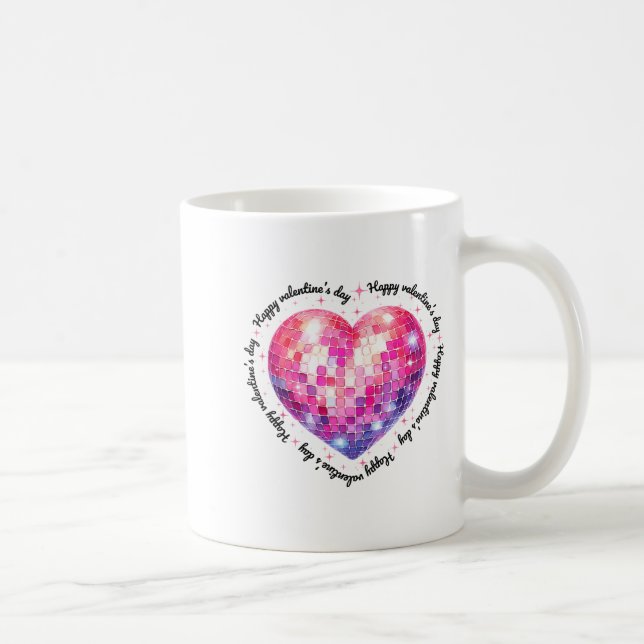 Happy Valentine's Day Coquette Nk Disco Ball Heart Kaffeetasse (Rechts)