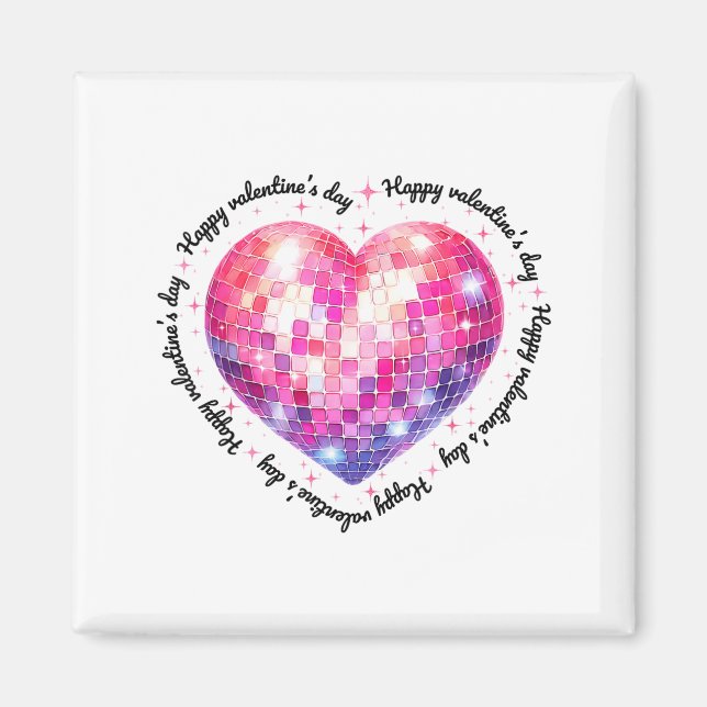 Happy Valentine's Day Coquette Nk Disco Ball Heart Magnet (Vorne)