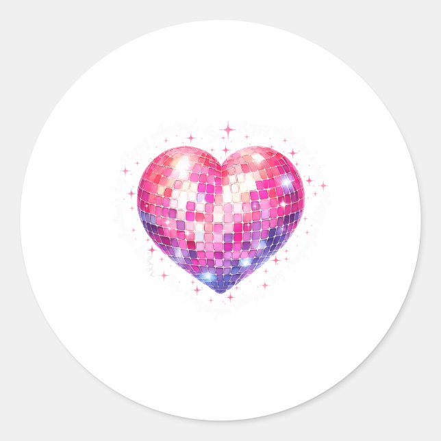 Happy Valentine's Day Coquette Nk Disco Ball Heart Runder Aufkleber (Vorderseite)