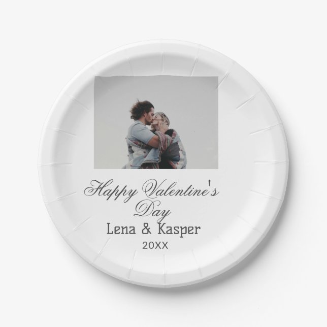 Happy Valentine's day couple photo modern simple t Pappteller (Vorderseite)