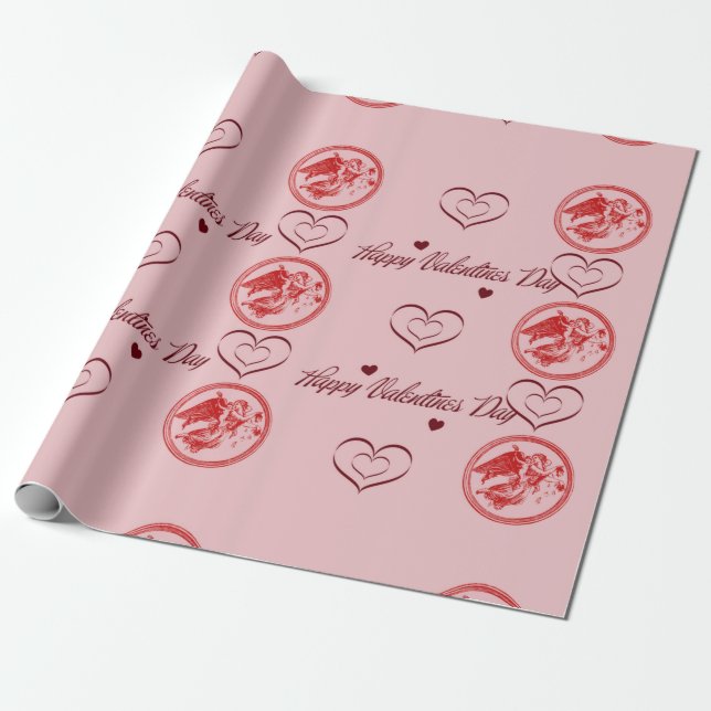 Happy Valentines Day Cupid Wrapping Paper Geschenkpapier (Ungerollt)
