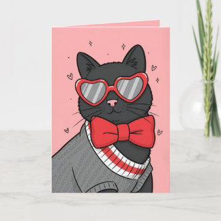 Happy Valentines Day Cute Cat in Sweater Feiertagskarte