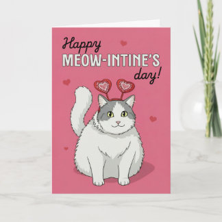 Happy Valentines Day Cute Cat With Heart Headband Feiertagskarte