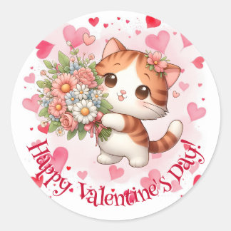 Happy Valentine's Day Cute Kitty Hearts Runder Aufkleber