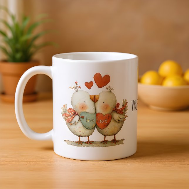 Happy Valentine's Day Cute Love Birds Kaffeetasse (Von Creator hochgeladen)