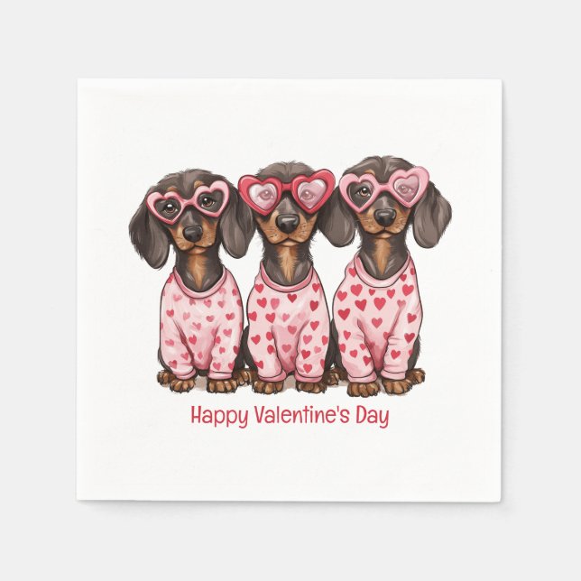 Happy Valentines Day Dackel Hunde Serviette (Vorderseite)