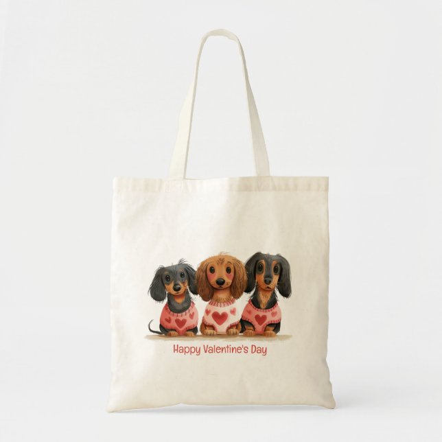 Happy Valentines Day Dackel Hunde Tragetasche (Vorne)