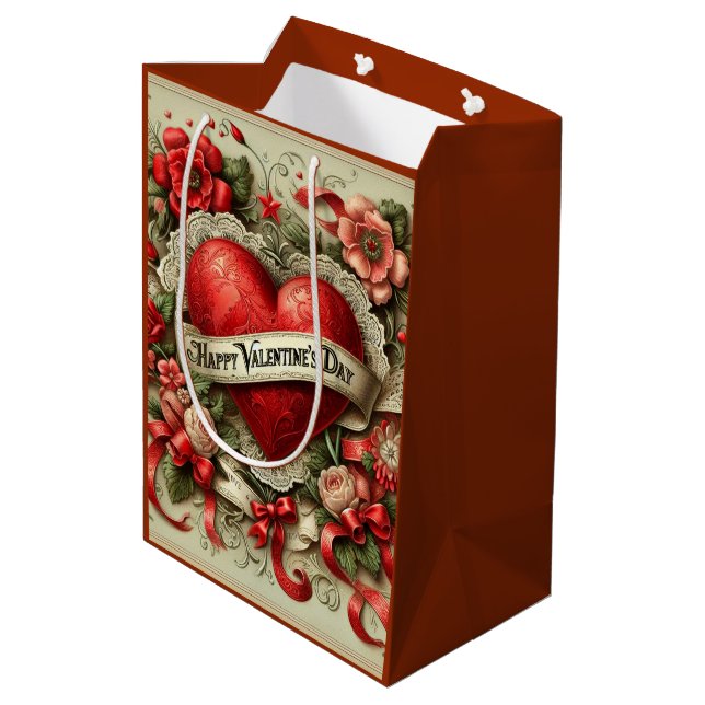 Happy Valentine's Day dekorative Abbildung Mittlere Geschenktüte (Rückseite Schrägansicht)
