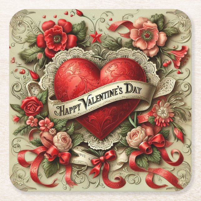 Happy Valentine's Day dekorative Abbildung Rechteckiger Pappuntersetzer (Vorderseite)