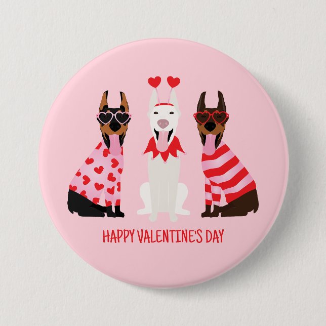 Happy Valentines Day Dobermann Hunde Button (Vorderseite)