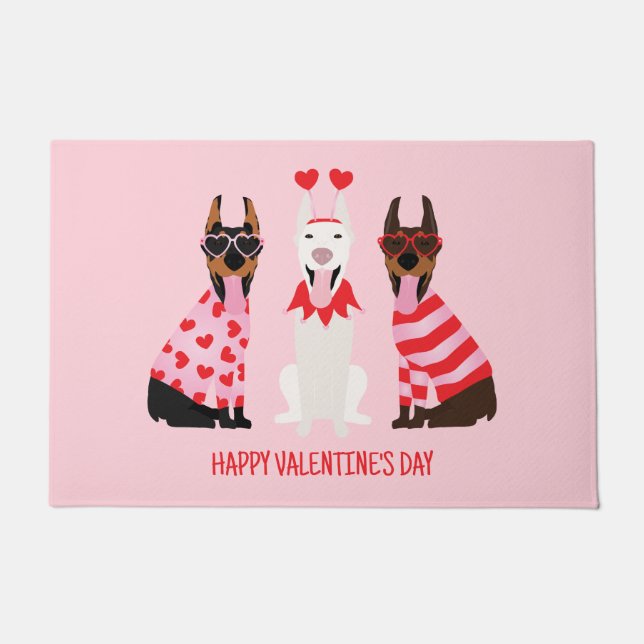 Happy Valentines Day Dobermann Hunde Fußmatte (Vorderseite)