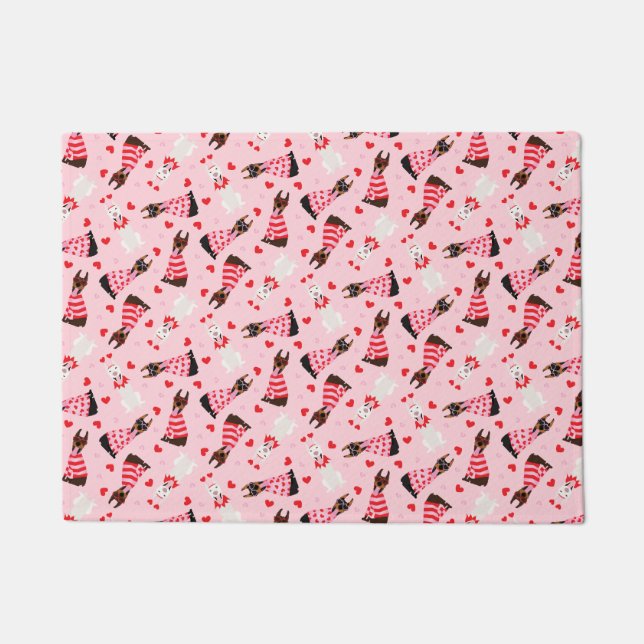 Happy Valentines Day Dobermann Hunde Fußmatte (Vorderseite)