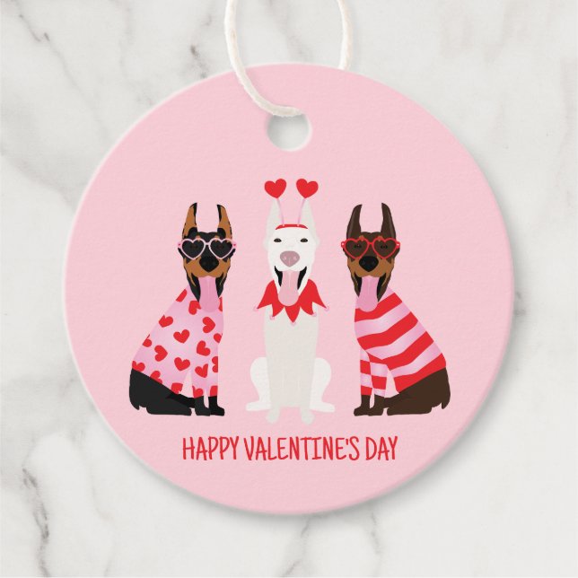 Happy Valentines Day Dobermann Hunde Geschenkanhänger (Vorderseite)
