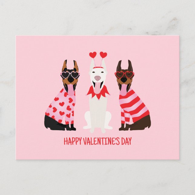 Happy Valentines Day Dobermann Hunde Postkarte (Vorderseite)
