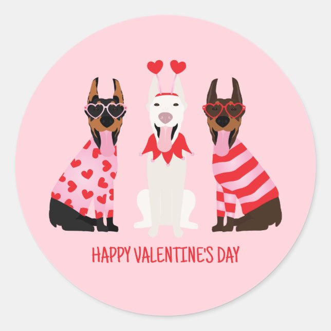 Happy Valentines Day Dobermann Hunde Runder Aufkleber (Vorderseite)