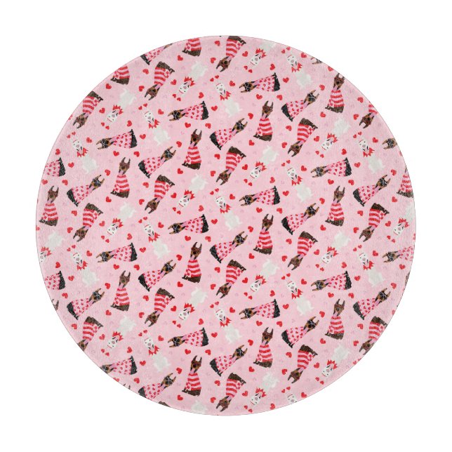 Happy Valentines Day Dobermann Hunde Schneidebrett (Vorderseite)