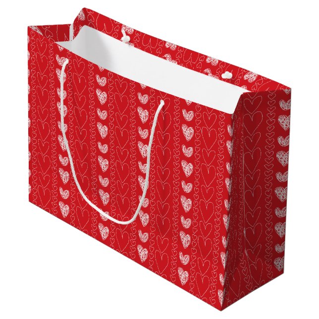 Happy Valentine's Day Doodles Große Geschenktüte (Vorderseite Schrägansicht)