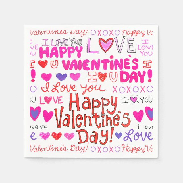 Happy Valentine's Day Doodles Muster Serviette (Vorderseite)