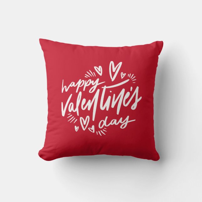 Happy Valentine's Day Drehbuch Rot und Weiß Kissen (Vorderseite)