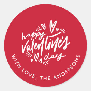 Happy Valentine's Day Drehbuch Rot und Weiß Runder Aufkleber