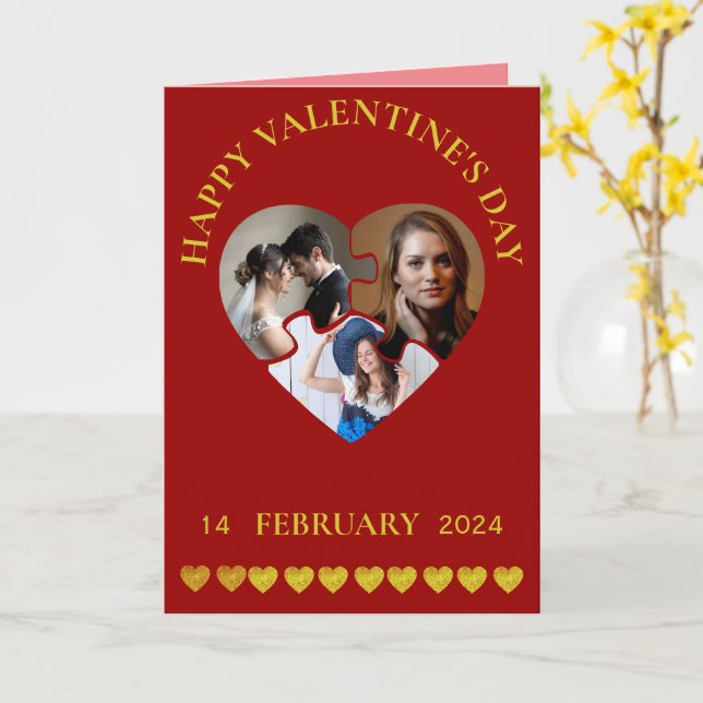 Happy Valentines Day Drei Fotos Urlaubskarte Karte (Gelbe Blume)