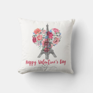 Happy Valentines Day Eiffelturm Blume Herz Kissen