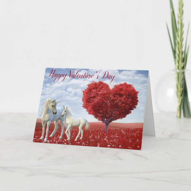 Happy Valentine's day Einicorn Mutter und Foal Karte (Vorderseite)
