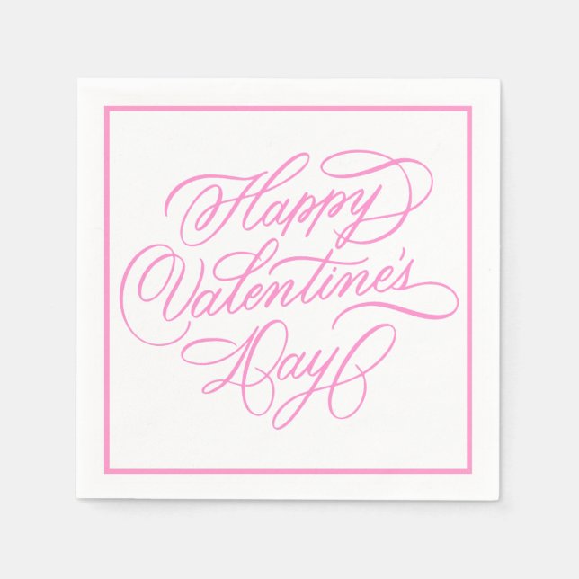 Happy Valentines Day Elegant Pink Calligraphy  Serviette (Vorderseite)