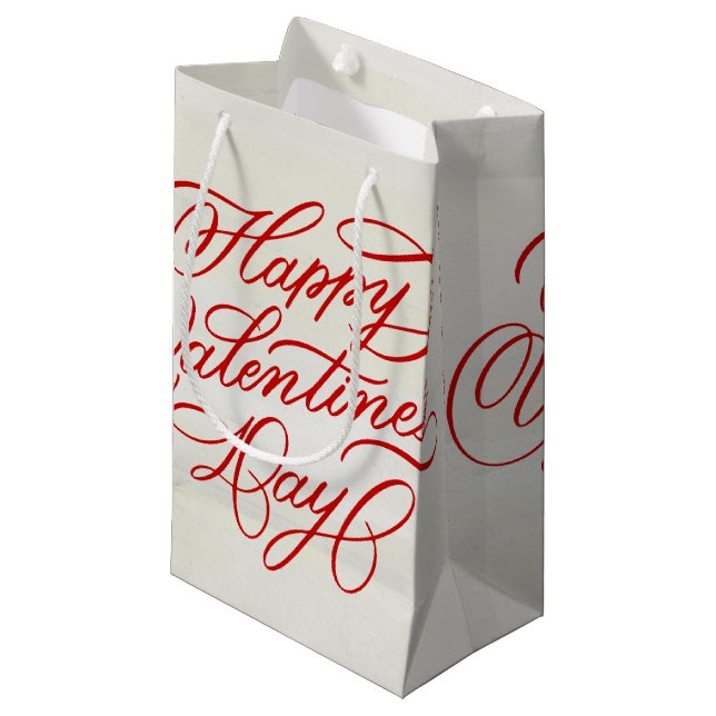 Happy Valentines Day Elegant Red Calligraphy Kleine Geschenktüte (Vorderseite Schrägansicht)