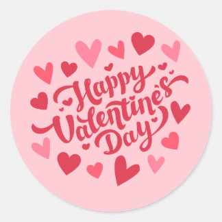 Happy Valentine's Day Elegant Script Pink Hearts  Runder Aufkleber