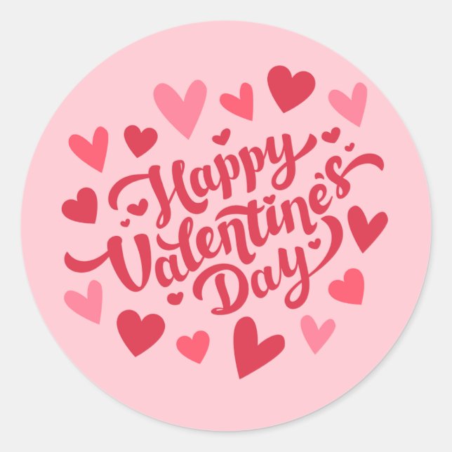 Happy Valentine's Day Elegant Script Pink Hearts  Runder Aufkleber (Vorderseite)