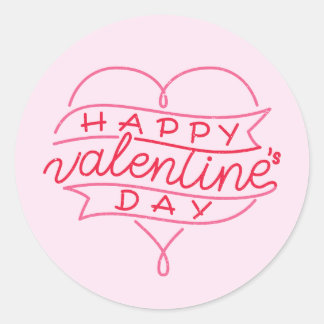 Happy Valentine's Day Elegant Script Pink Hearts  Runder Aufkleber
