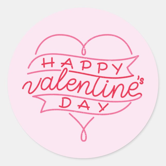 Happy Valentine's Day Elegant Script Pink Hearts  Runder Aufkleber (Vorderseite)