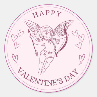 Happy Valentine's Day Elegant Script Pink Hearts  Runder Aufkleber