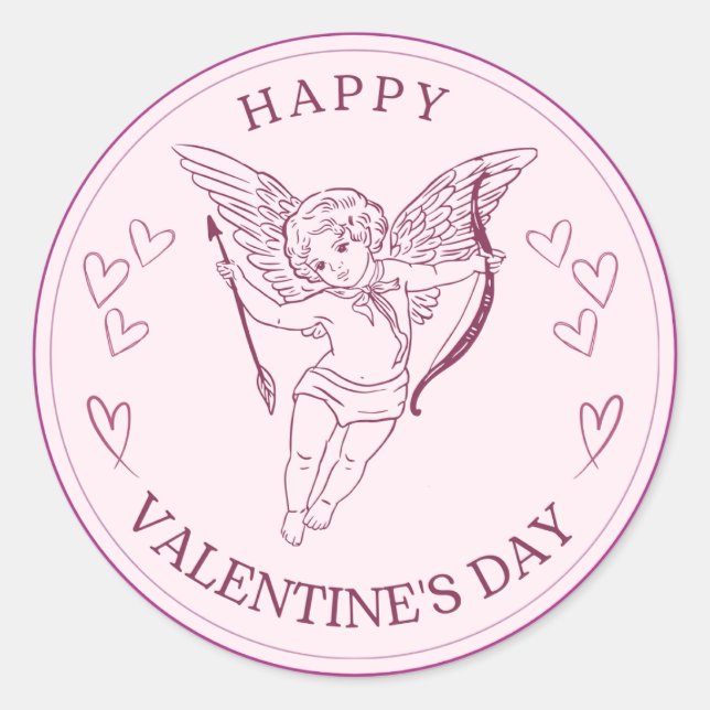 Happy Valentine's Day Elegant Script Pink Hearts  Runder Aufkleber (Vorderseite)