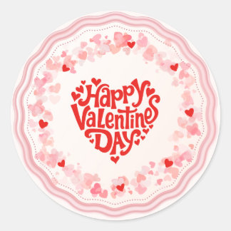 Happy Valentine's Day Elegant Script Pink Hearts  Runder Aufkleber