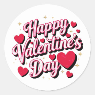 Happy Valentine's Day elegante Drehbuch rosa Herze Runder Aufkleber