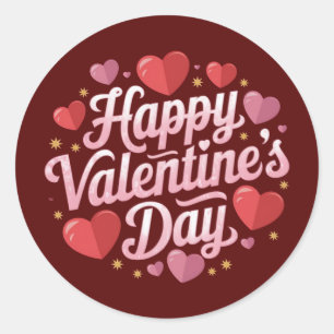 Happy Valentine's Day elegante Drehbuch rosa Herze Runder Aufkleber