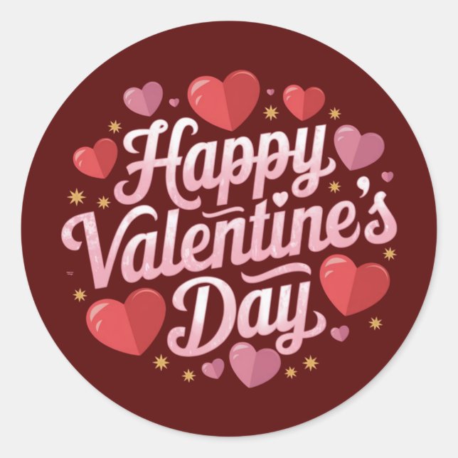 Happy Valentine's Day elegante Drehbuch rosa Herze Runder Aufkleber (Vorderseite)