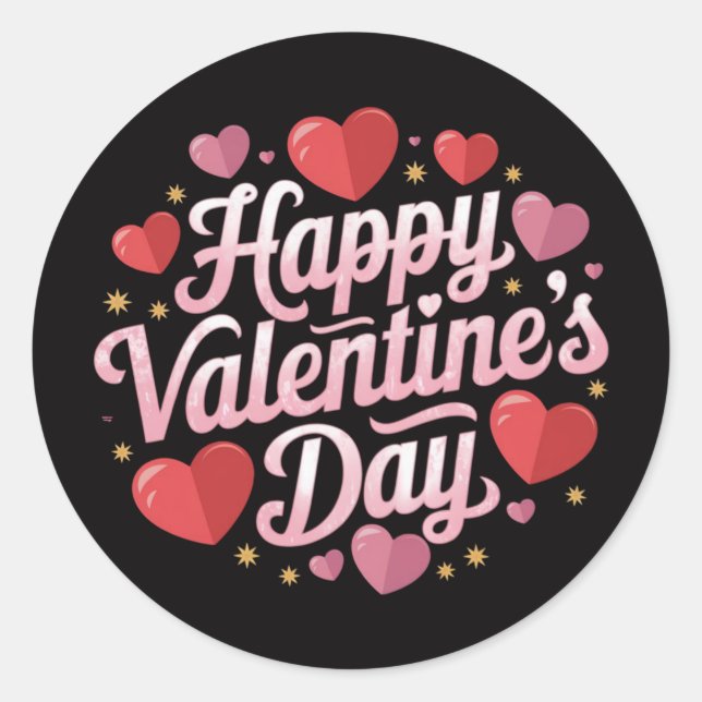 Happy Valentine's Day elegante Drehbuch rosa Herze Runder Aufkleber (Vorderseite)