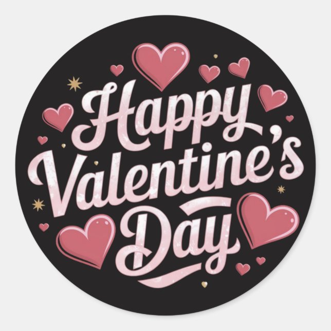 Happy Valentine's Day elegante Drehbuch Rote Herze Runder Aufkleber (Vorderseite)
