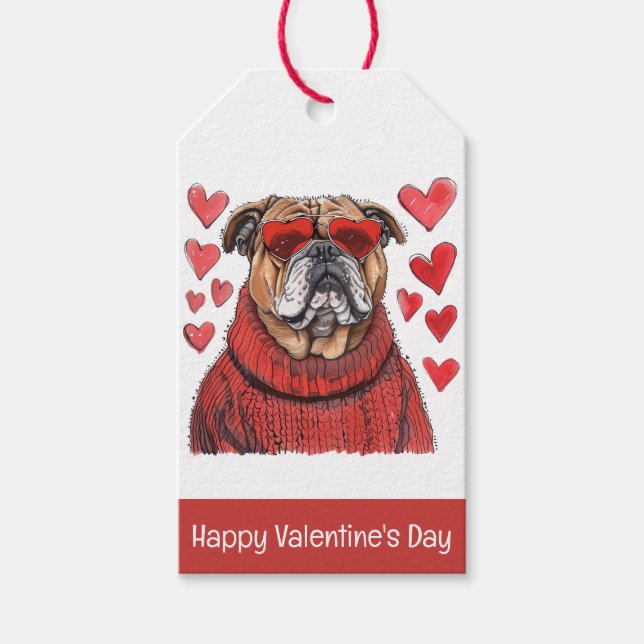 Happy Valentines Day English Bulldog Geschenkanhänger (Vorderseite)